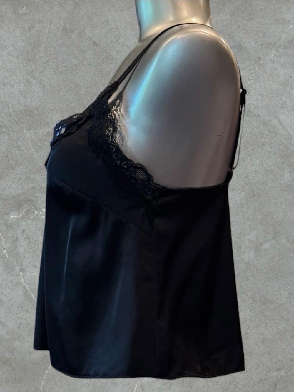 $10 Add-on | Black Satin Lace-Trim Camisole - Picture 5 of 14